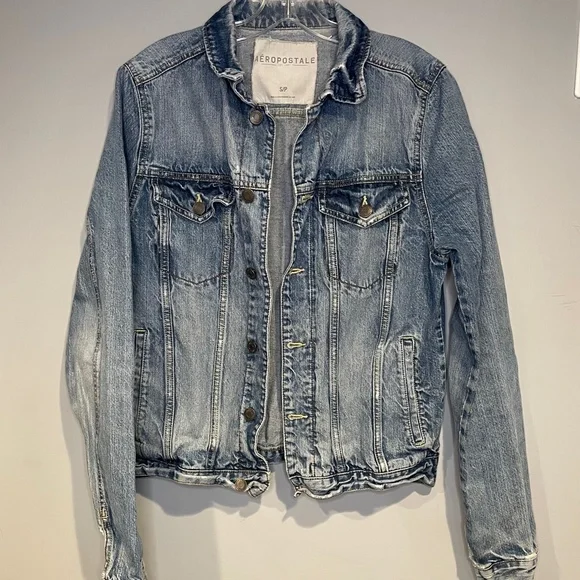 Aeropostale Jean Jacket Womens Small Blue Denim Classic Y2K Trucker Upcycle - Picture 1 of 10